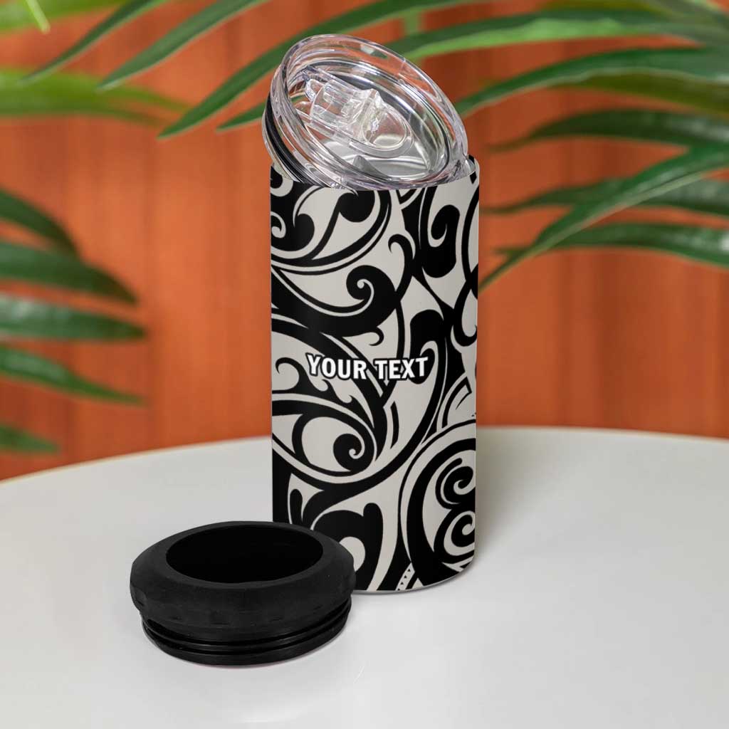 All Black Maori Tribal Tattoo Personalised 4 in 1 Can Cooler Tumbler Stone Gray Polynesian Style - Polynesian Pride