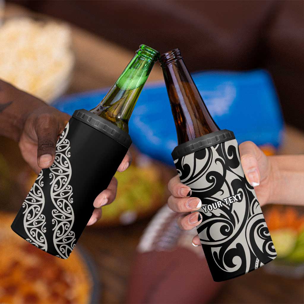 All Black Maori Tribal Tattoo Personalised 4 in 1 Can Cooler Tumbler Stone Gray Polynesian Style - Polynesian Pride