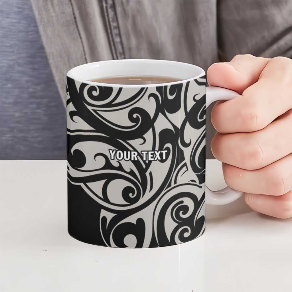 All Black Maori Tribal Tattoo Personalised Ceramic Mug Stone Gray Polynesian Style - Polynesian Pride