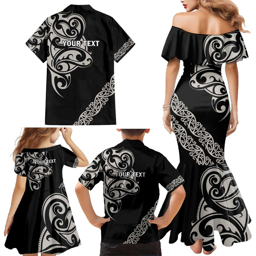 All Black Maori Tribal Tattoo Personalised Family Matching Mermaid Dress and Hawaiian Shirt Stone Gray Polynesian Style - Polynesian Pride
