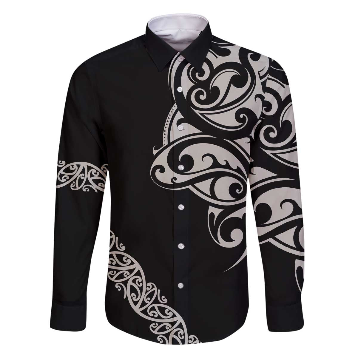 All Black Maori Tribal Tattoo Personalised Family Matching Off The Shoulder Long Sleeve Dress and Hawaiian Shirt Stone Gray Polynesian Style - Polynesian Pride
