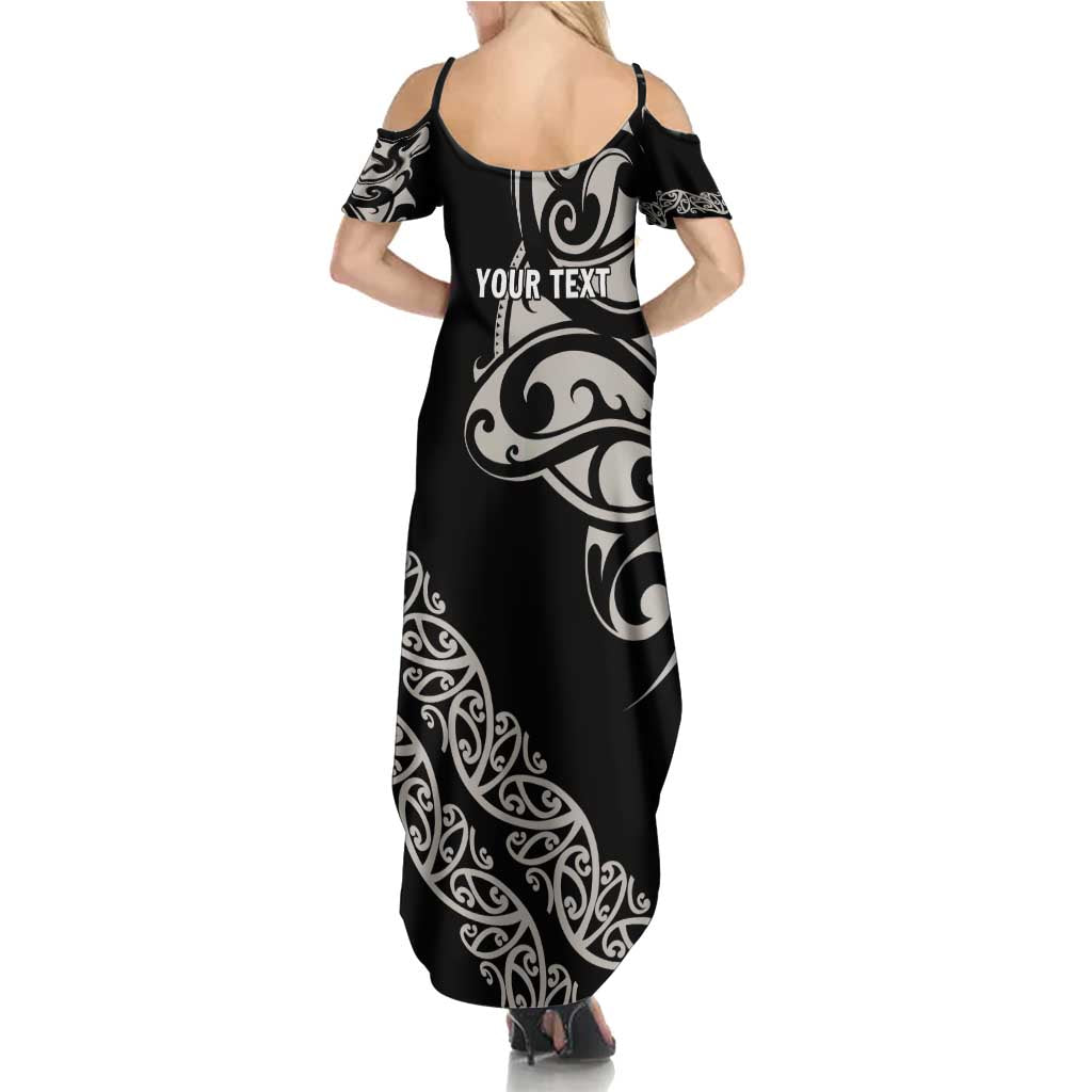 All Black Maori Tribal Tattoo Personalised Family Matching Summer Maxi Dress and Hawaiian Shirt Stone Gray Polynesian Style - Polynesian Pride