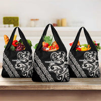 All Black Maori Tribal Tattoo Personalised Grocery Bag Stone Gray Polynesian Style - Polynesian Pride