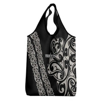 All Black Maori Tribal Tattoo Personalised Grocery Bag Stone Gray Polynesian Style - Polynesian Pride