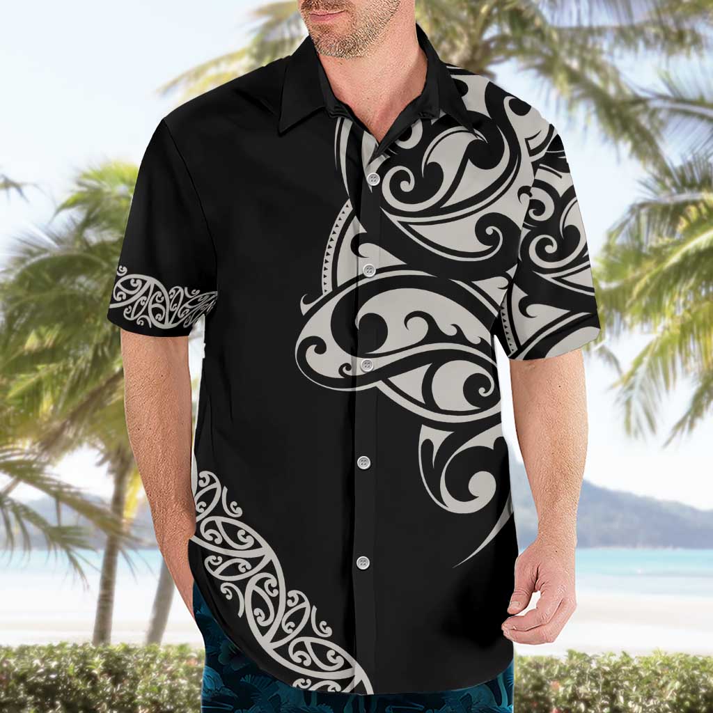 All Black Maori Tribal Tattoo Personalised Hawaiian Shirt Stone Gray Polynesian Style - Polynesian Pride