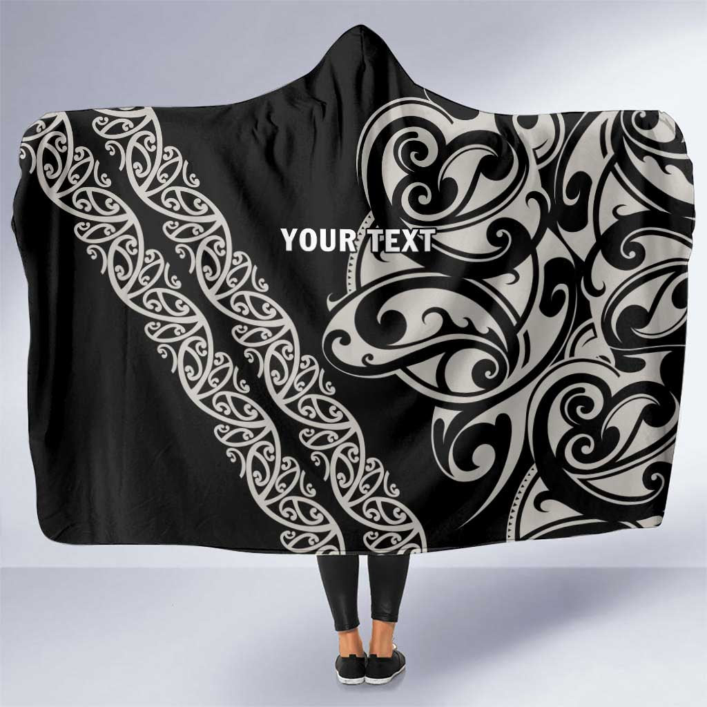 All Black Maori Tribal Tattoo Personalised Hooded Blanket Stone Gray Polynesian Style - Polynesian Pride