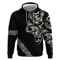 All Black Maori Tribal Tattoo Personalised Hoodie Stone Gray Polynesian Style - Polynesian Pride