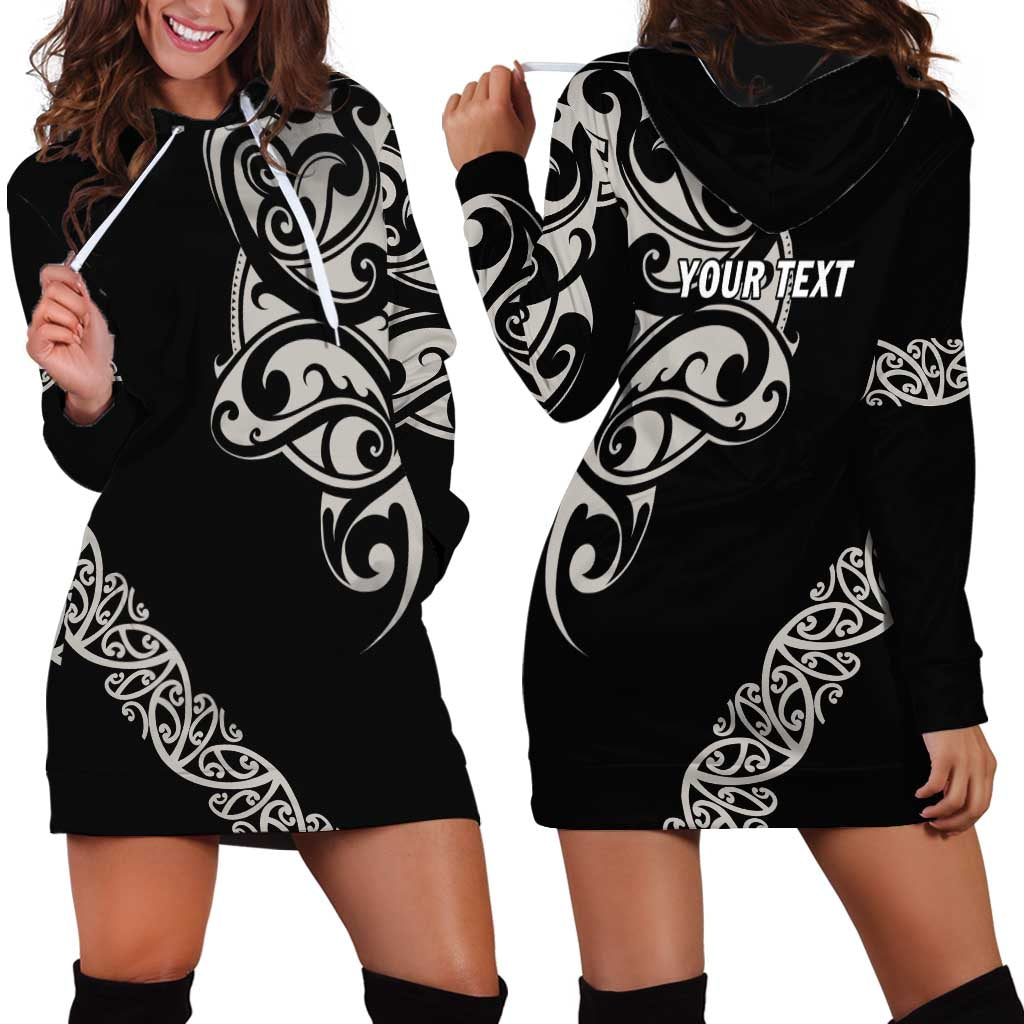 All Black Maori Tribal Tattoo Personalised Hoodie Dress Stone Gray Polynesian Style - Polynesian Pride
