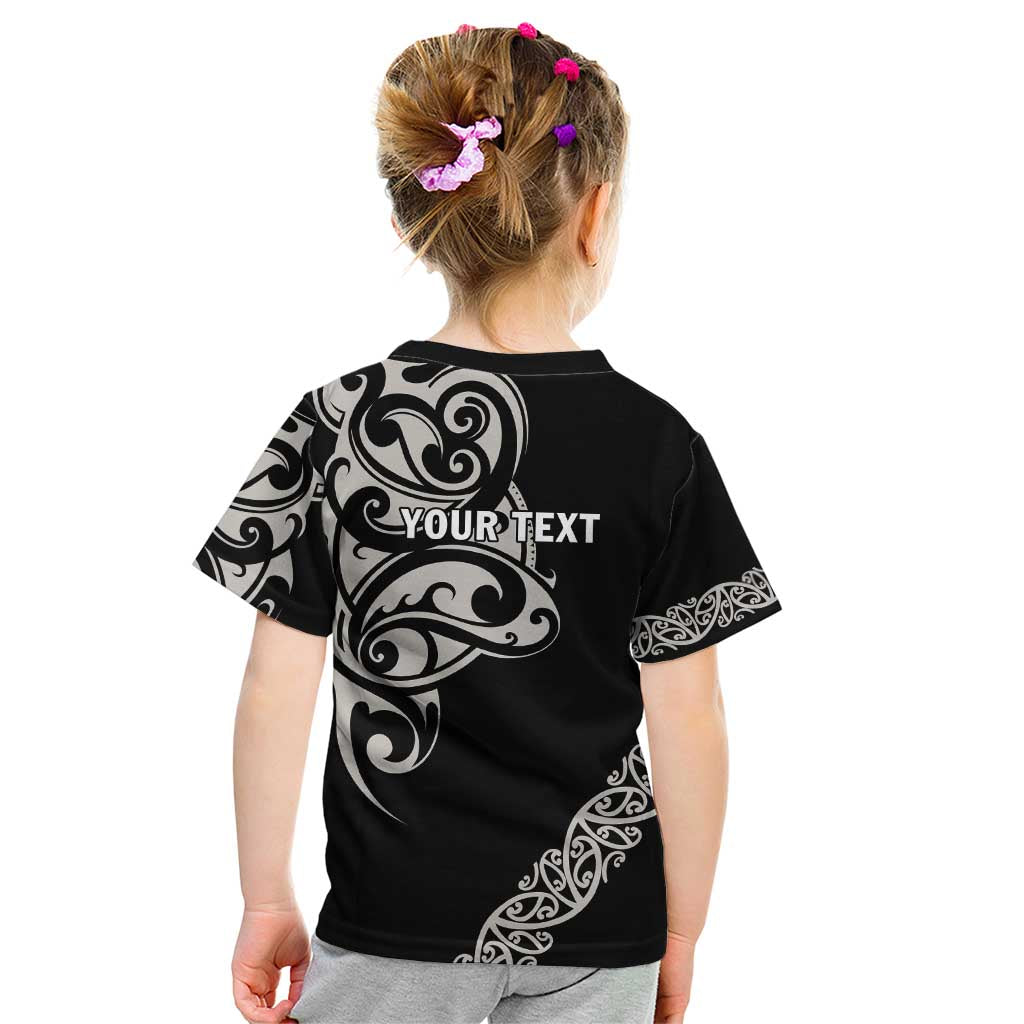 All Black Maori Tribal Tattoo Personalised Kid T Shirt Stone Gray Polynesian Style - Polynesian Pride