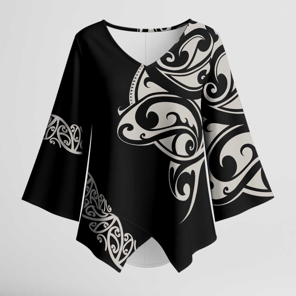 All Black Maori Tribal Tattoo Personalised Kimono Sleeve Blouse Stone Gray Polynesian Style - Polynesian Pride