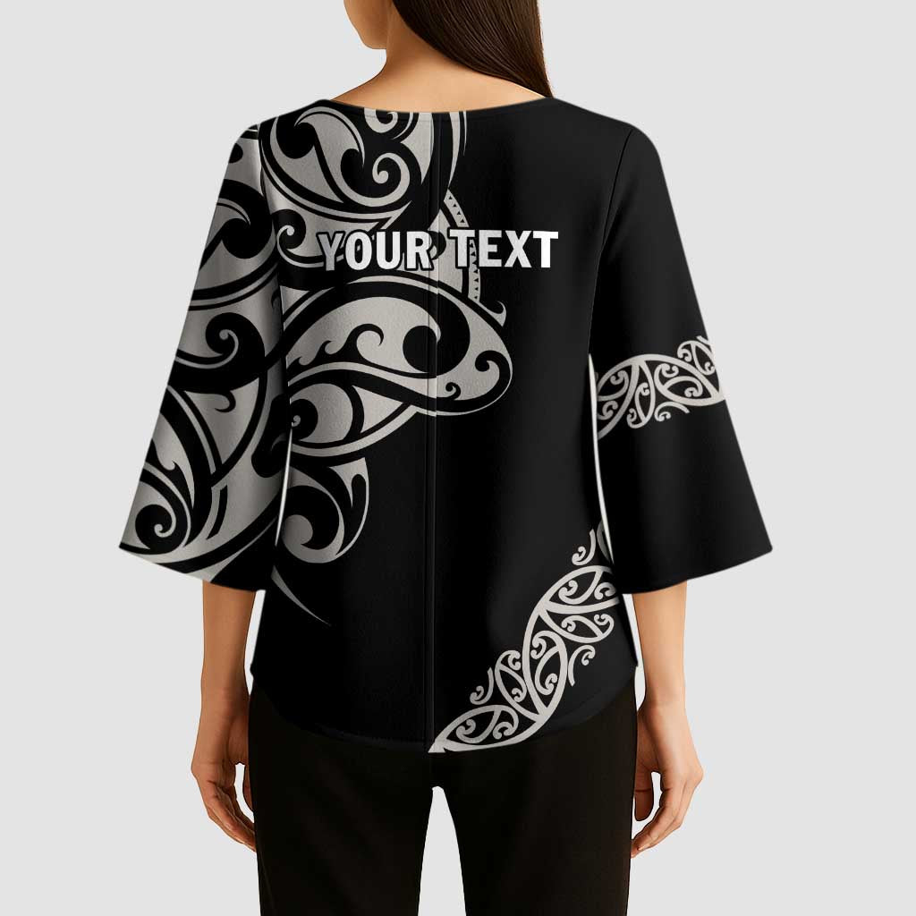 All Black Maori Tribal Tattoo Personalised Kimono Sleeve Blouse Stone Gray Polynesian Style - Polynesian Pride