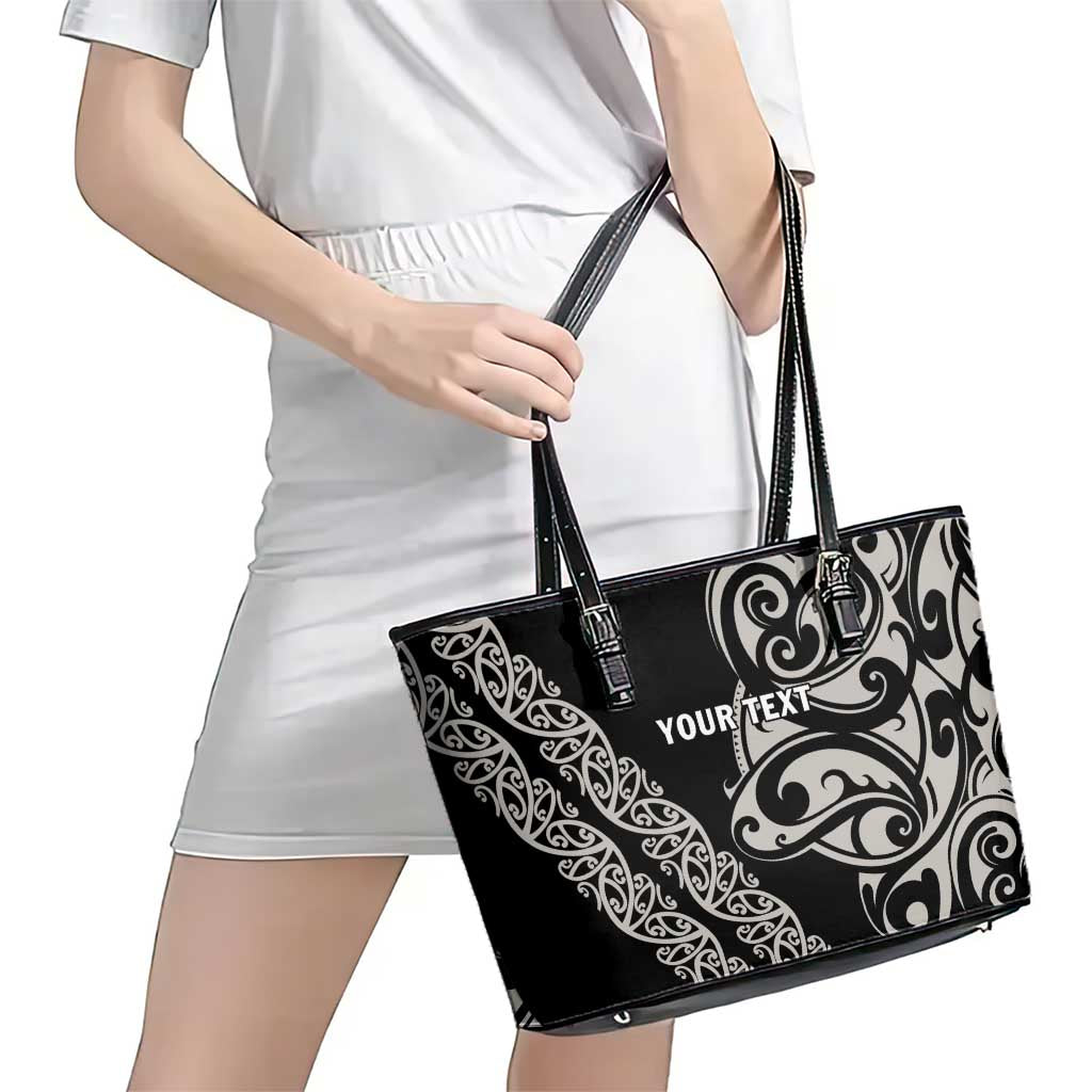 All Black Maori Tribal Tattoo Personalised Leather Tote Bag Stone Gray Polynesian Style - Polynesian Pride