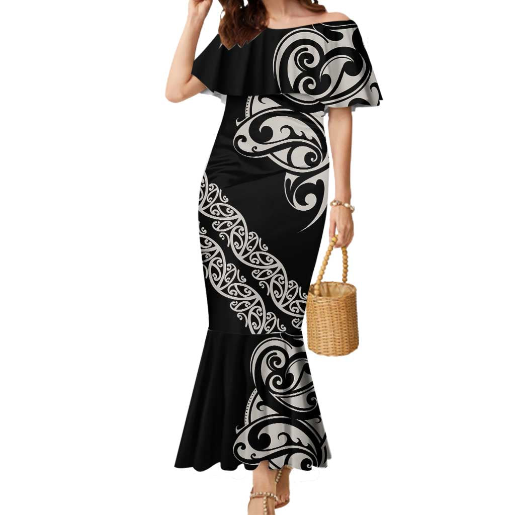 All Black Maori Tribal Tattoo Personalised Mermaid Dress Stone Gray Polynesian Style - Polynesian Pride