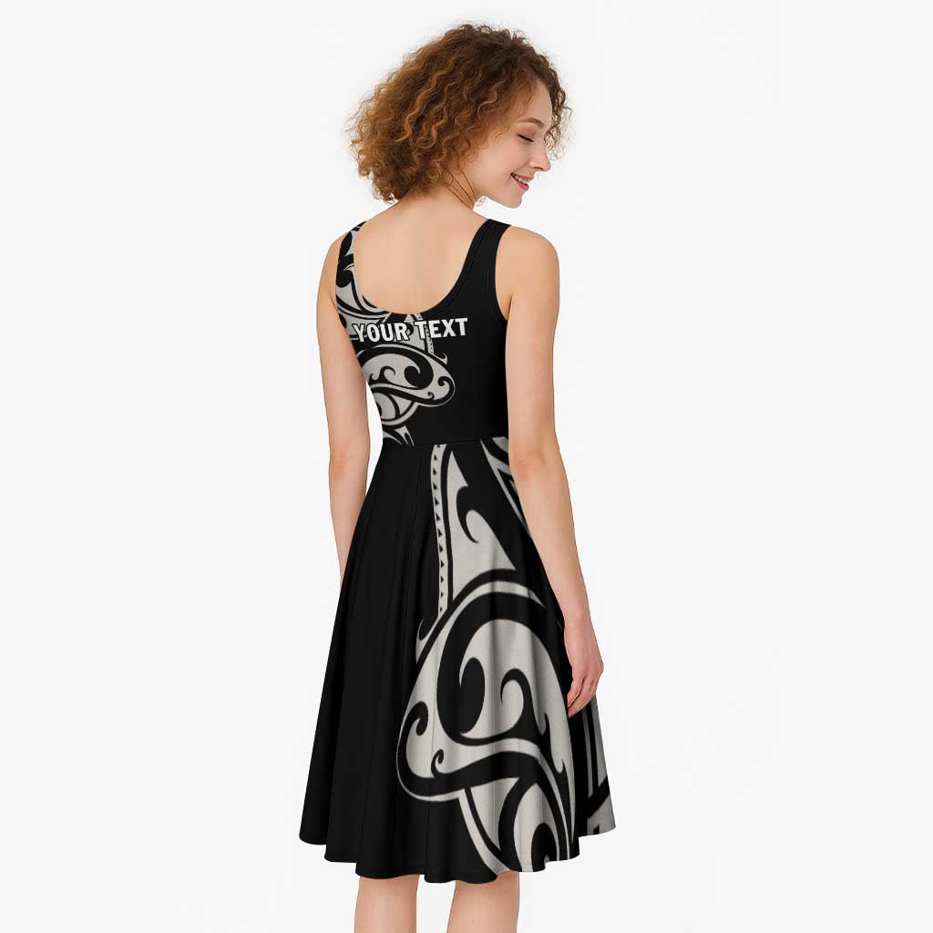 All Black Maori Tribal Tattoo Personalised Midi Dress Stone Gray Polynesian Style - Polynesian Pride