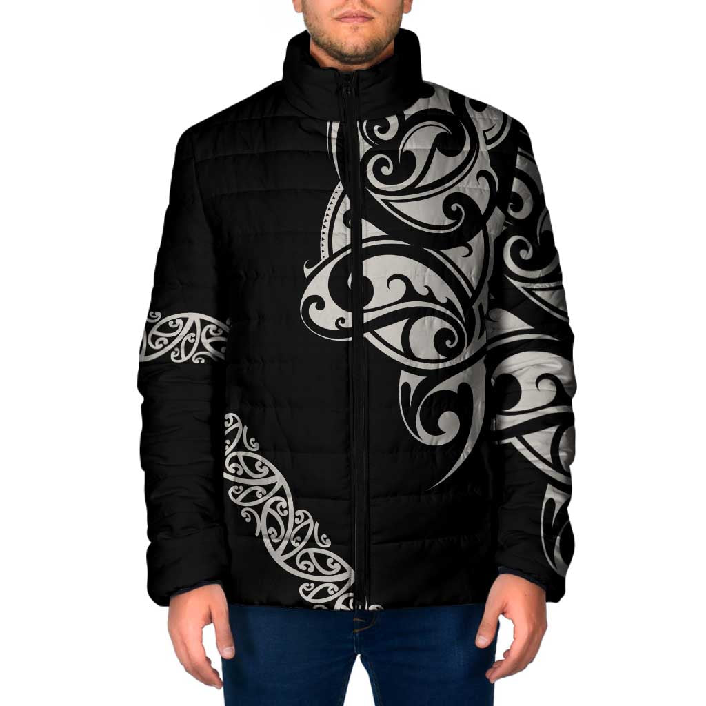 All Black Maori Tribal Tattoo Personalised Padded Jacket Stone Gray Polynesian Style - Polynesian Pride