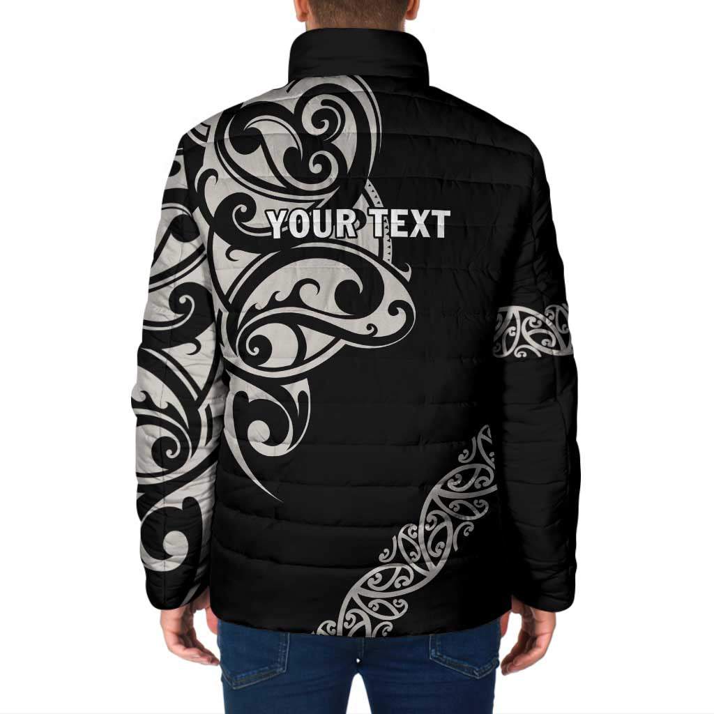 All Black Maori Tribal Tattoo Personalised Padded Jacket Stone Gray Polynesian Style - Polynesian Pride