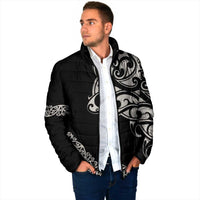 All Black Maori Tribal Tattoo Personalised Padded Jacket Stone Gray Polynesian Style - Polynesian Pride