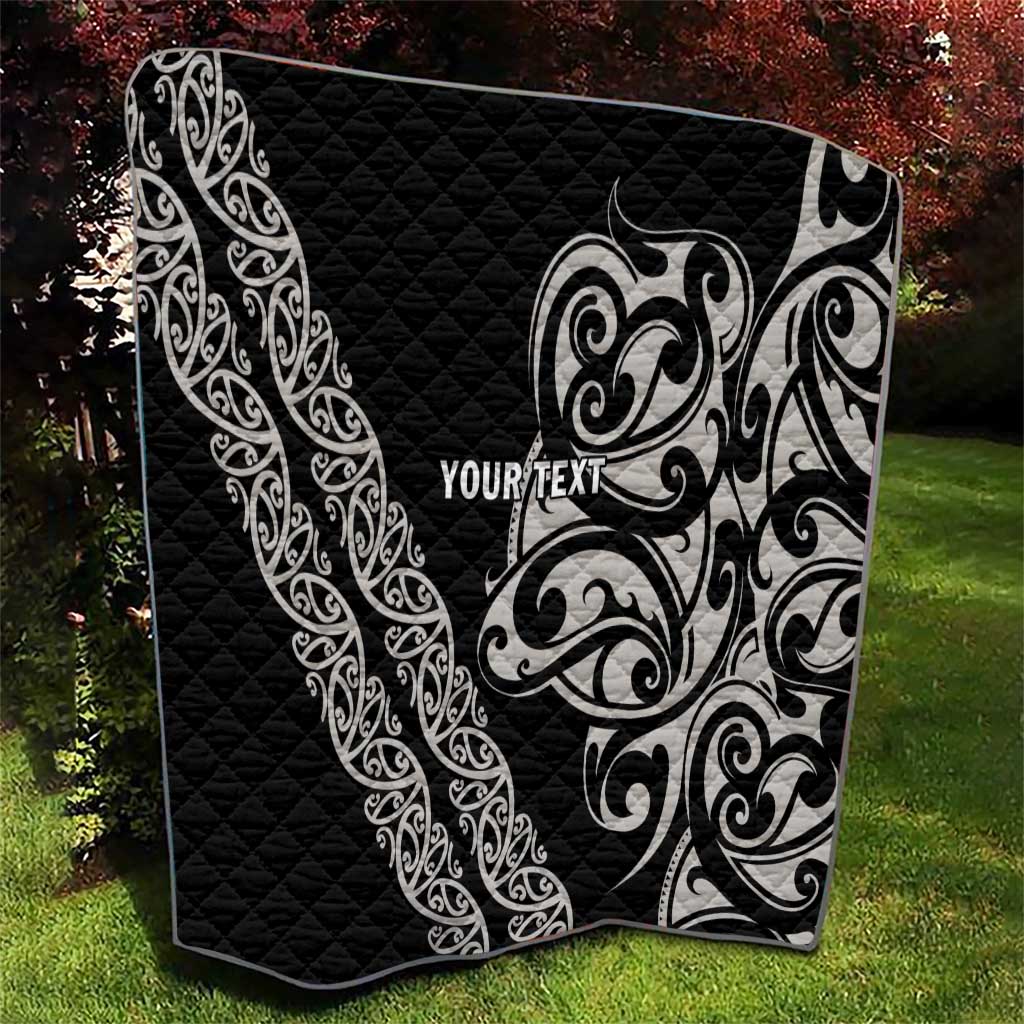 All Black Maori Tribal Tattoo Personalised Quilt Stone Gray Polynesian Style - Polynesian Pride