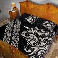 All Black Maori Tribal Tattoo Personalised Quilt Bed Set Stone Gray Polynesian Style - Polynesian Pride