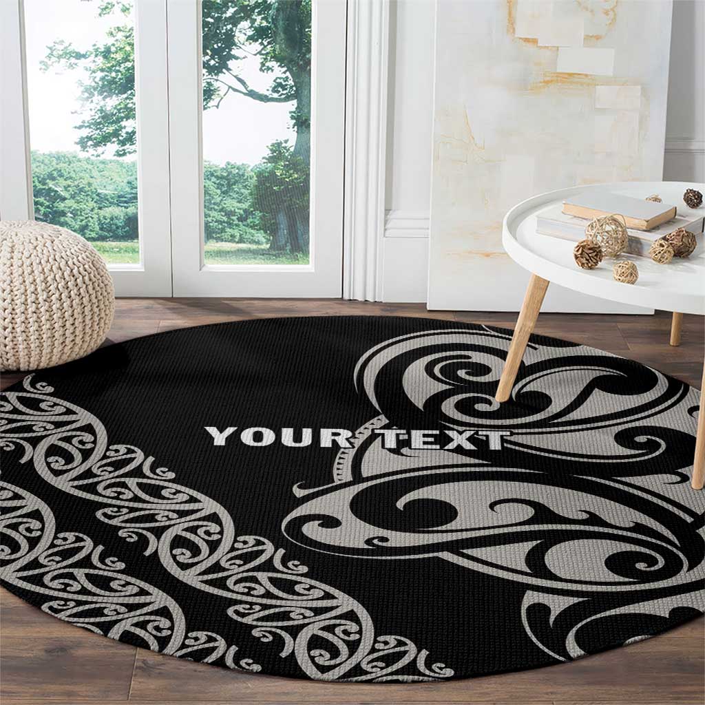 All Black Maori Tribal Tattoo Personalised Round Carpet Stone Gray Polynesian Style - Polynesian Pride