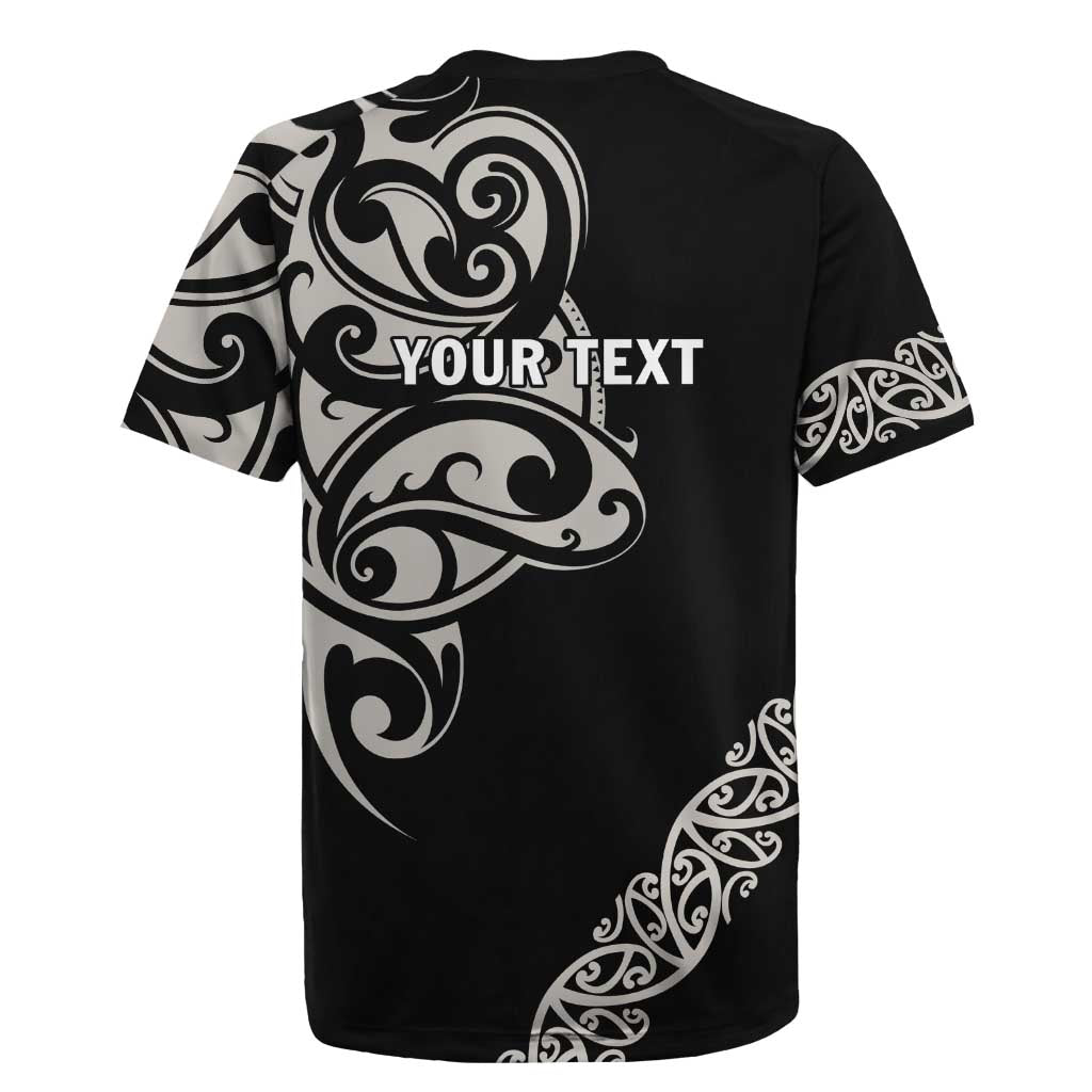 All Black Maori Tribal Tattoo Personalised Rugby Jersey Stone Gray Polynesian Style - Polynesian Pride