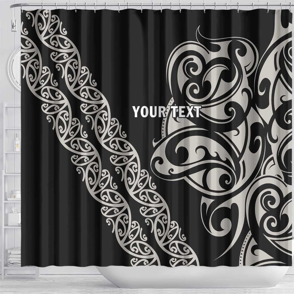 All Black Maori Tribal Tattoo Personalised Shower Curtain Stone Gray Polynesian Style - Polynesian Pride