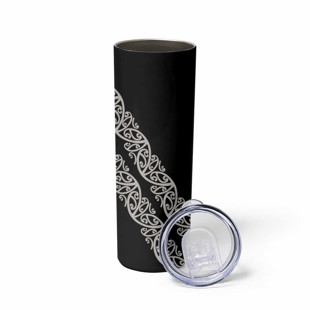 All Black Maori Tribal Tattoo Personalised Skinny Tumbler Stone Gray Polynesian Style - Polynesian Pride