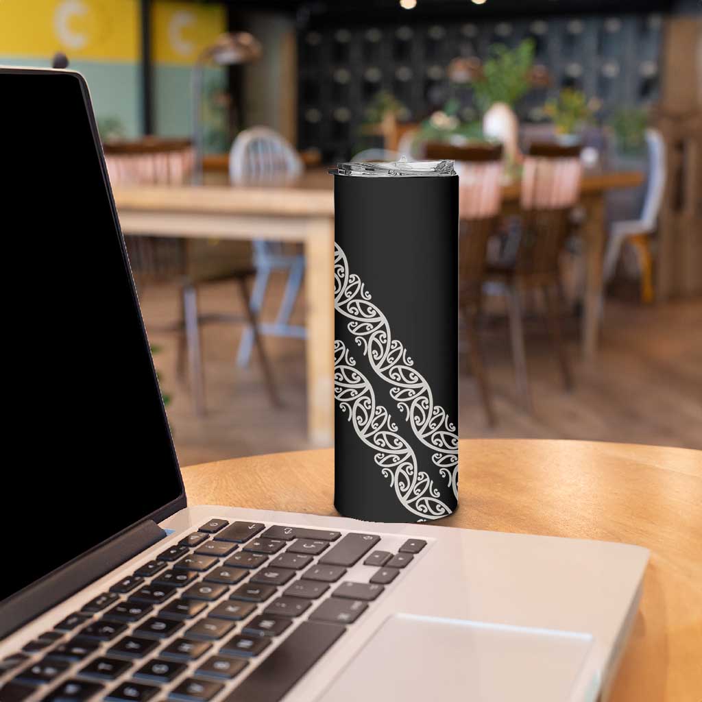 All Black Maori Tribal Tattoo Personalised Skinny Tumbler Stone Gray Polynesian Style - Polynesian Pride