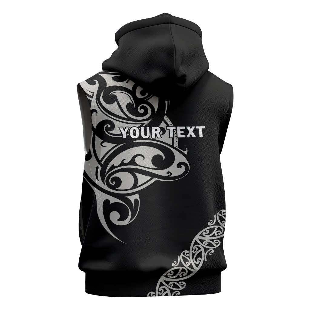 All Black Maori Tribal Tattoo Personalised Sleeveless Hoodie Stone Gray Polynesian Style - Polynesian Pride