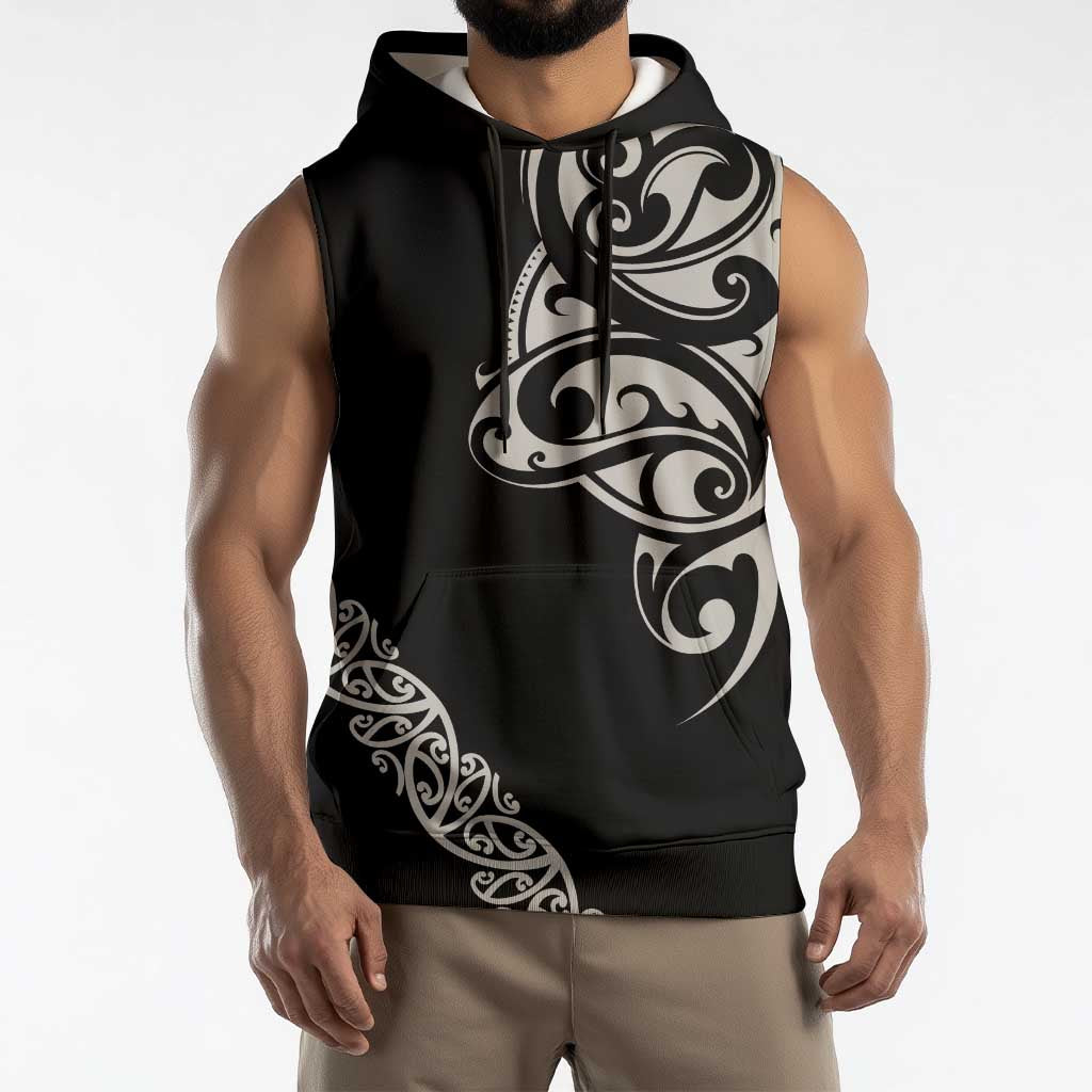 All Black Maori Tribal Tattoo Personalised Sleeveless Hoodie Stone Gray Polynesian Style - Polynesian Pride