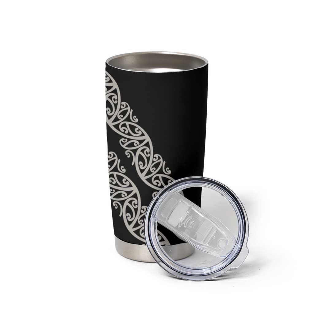 All Black Maori Tribal Tattoo Personalised Tumbler Cup Stone Gray Polynesian Style - Polynesian Pride