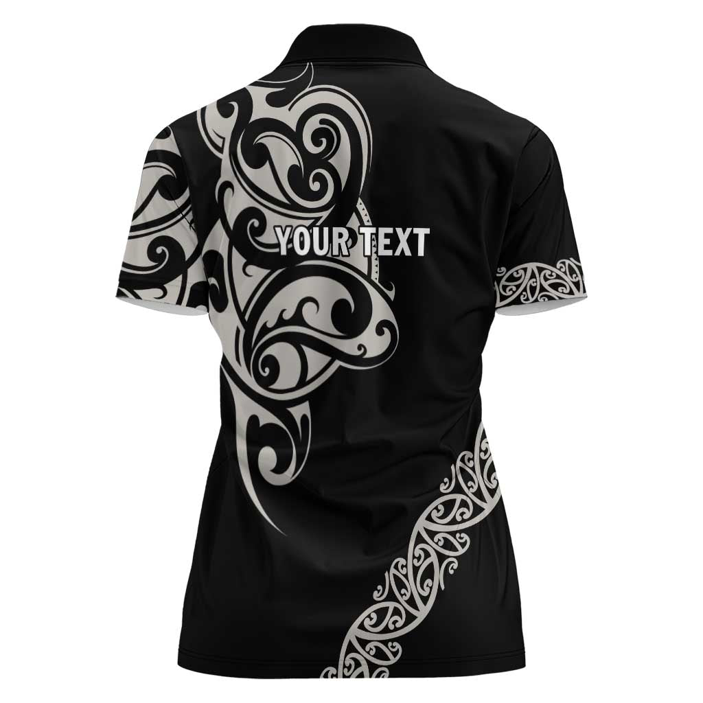 All Black Maori Tribal Tattoo Personalised Women Polo Shirt Stone Gray Polynesian Style - Polynesian Pride
