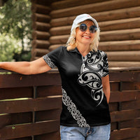 All Black Maori Tribal Tattoo Personalised Women Polo Shirt Stone Gray Polynesian Style - Polynesian Pride