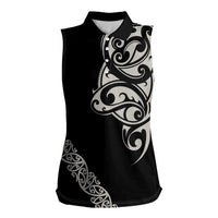 All Black Maori Tribal Tattoo Personalised Women Sleeveless Polo Shirt Stone Gray Polynesian Style - Polynesian Pride