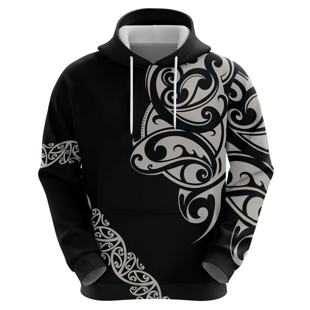 All Black Maori Tribal Tattoo Personalised Zip Hoodie Stone Gray Polynesian Style - Polynesian Pride
