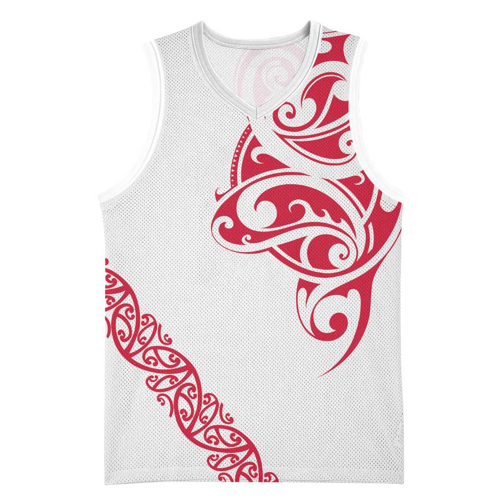 All White Maori Tribal Tattoo Personalised Basketball Jersey Classic Red Polynesian Style - Polynesian Pride