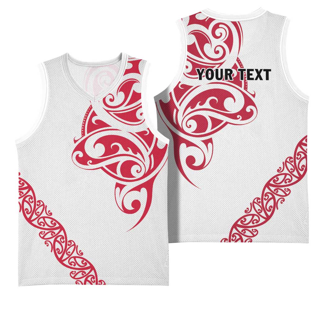 All White Maori Tribal Tattoo Personalised Basketball Jersey Classic Red Polynesian Style - Polynesian Pride