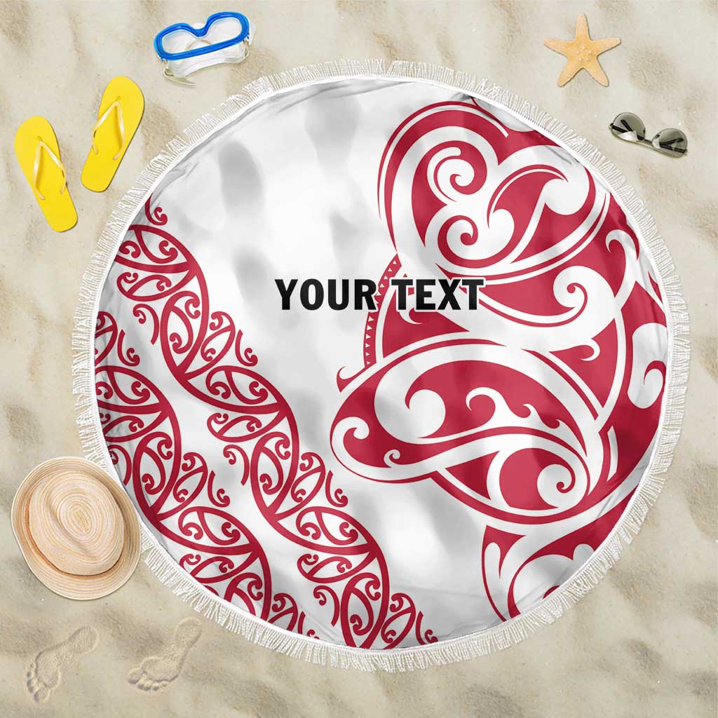 All White Maori Tribal Tattoo Personalised Beach Blanket Classic Red Polynesian Style - Polynesian Pride