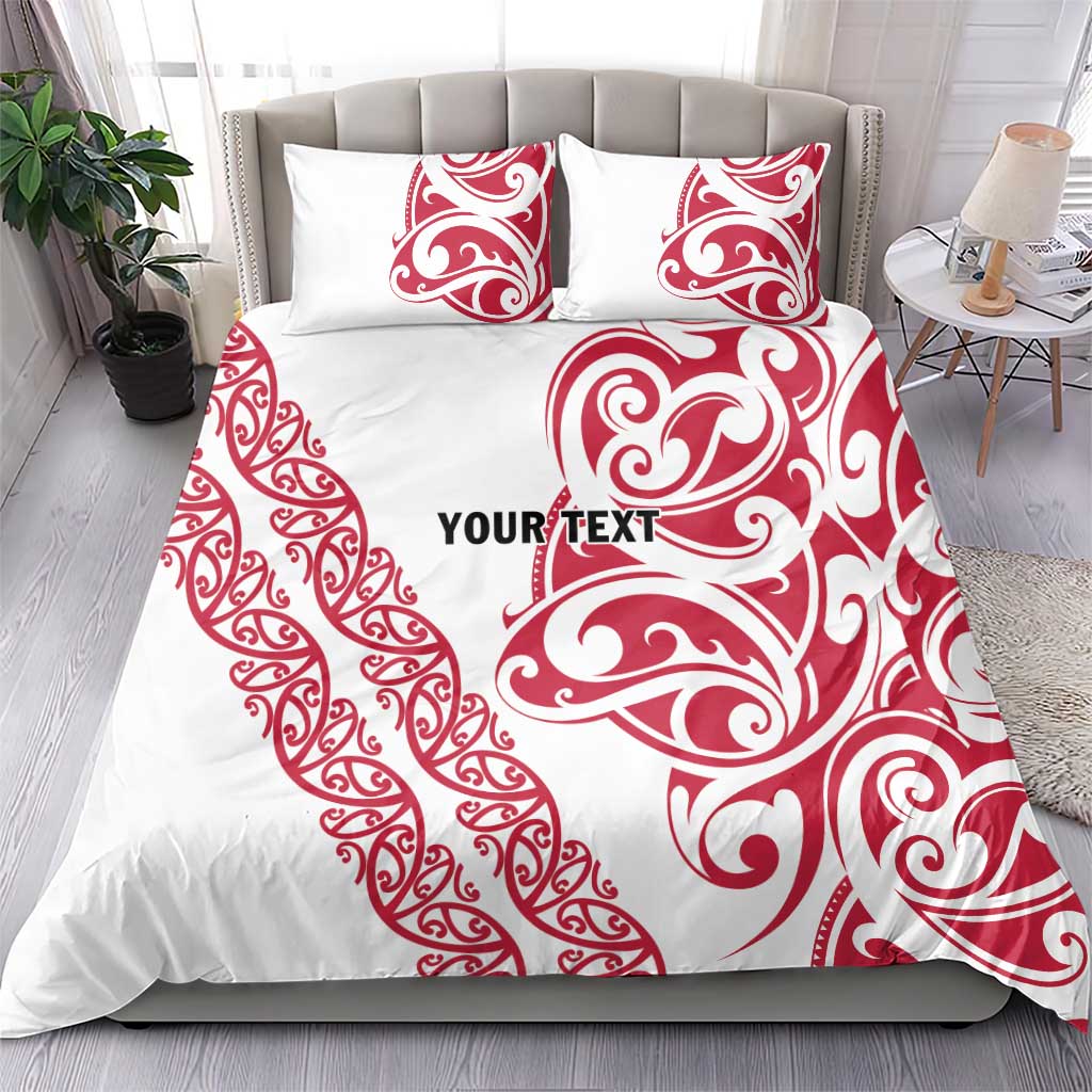 All White Maori Tribal Tattoo Personalised Bedding Set Classic Red Polynesian Style - Polynesian Pride