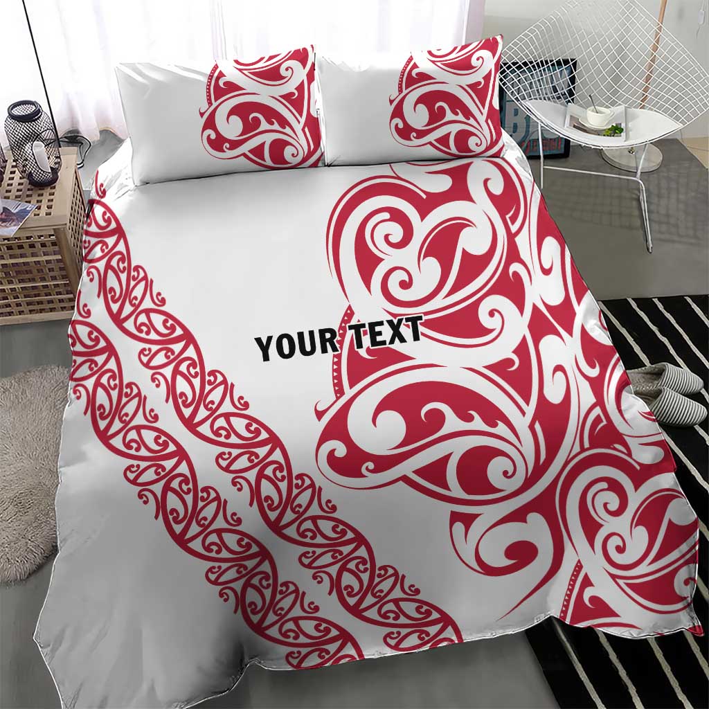 All White Maori Tribal Tattoo Personalised Bedding Set Classic Red Polynesian Style - Polynesian Pride
