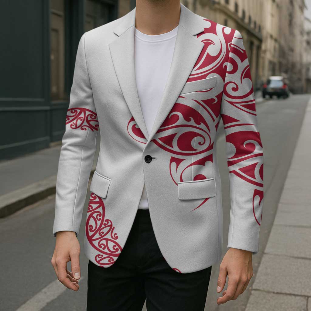 All White Maori Tribal Tattoo Personalised Blazer Classic Red Polynesian Style LT9 - Polynesian Pride