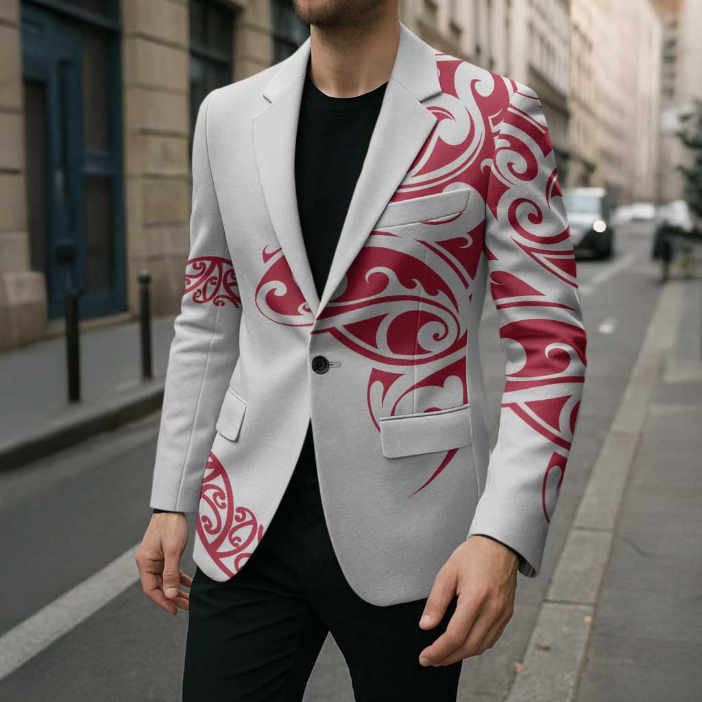 All White Maori Tribal Tattoo Personalised Blazer Classic Red Polynesian Style LT9 - Polynesian Pride