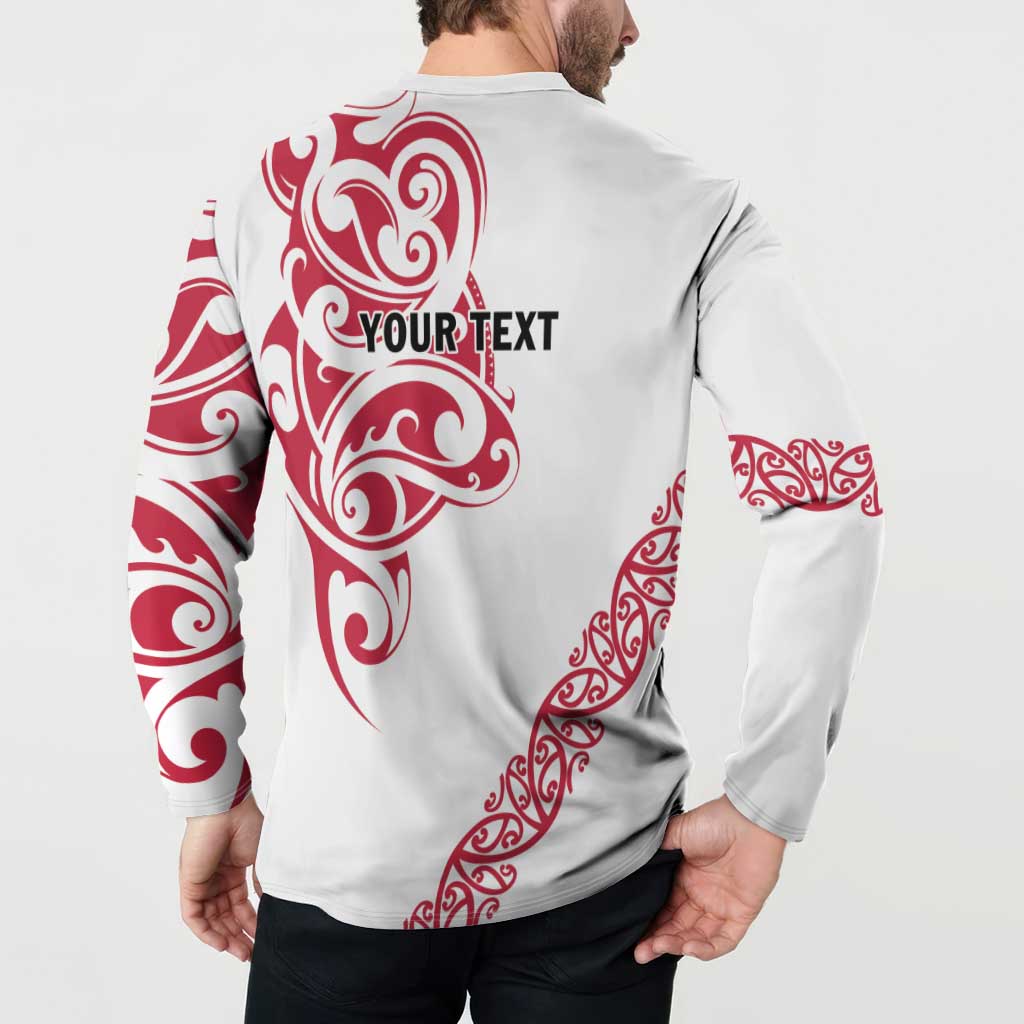 All White Maori Tribal Tattoo Personalised Button Sweatshirt Classic Red Polynesian Style - Polynesian Pride
