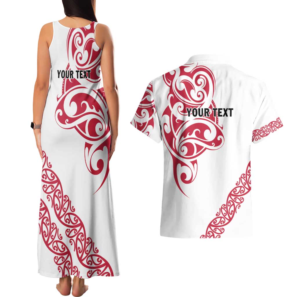 All White Maori Tribal Tattoo Personalised Couples Matching Tank Maxi Dress and Hawaiian Shirt Classic Red Polynesian Style - Polynesian Pride