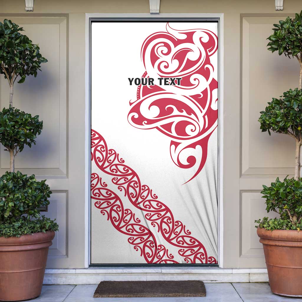 All White Maori Tribal Tattoo Personalised Door Cover Classic Red Polynesian Style - Polynesian Pride