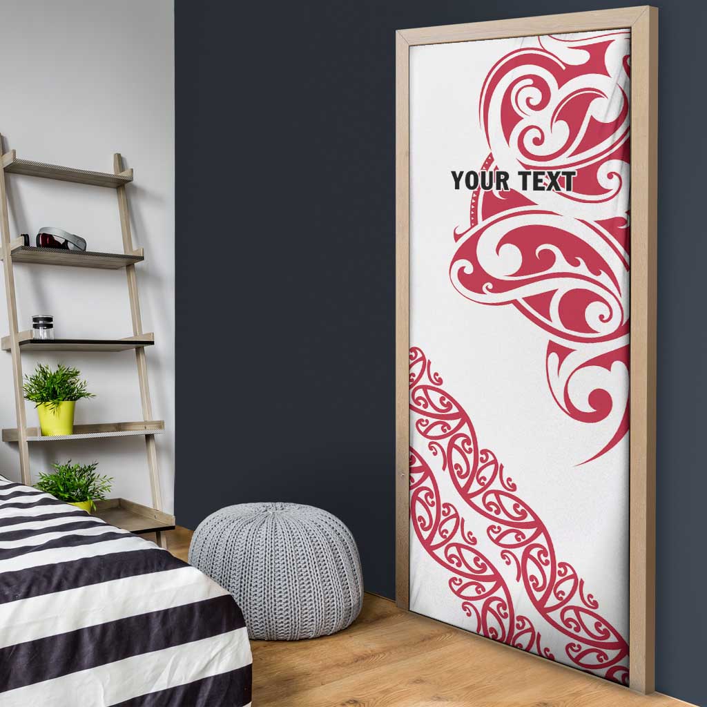 All White Maori Tribal Tattoo Personalised Door Cover Classic Red Polynesian Style - Polynesian Pride