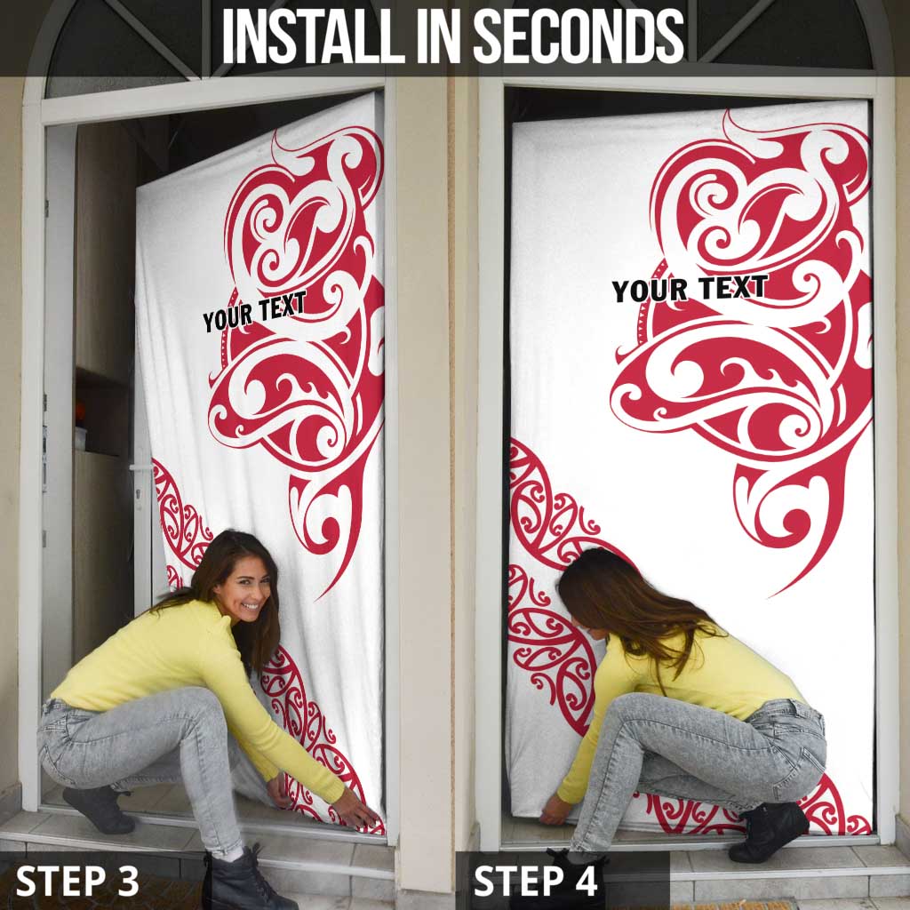 All White Maori Tribal Tattoo Personalised Door Cover Classic Red Polynesian Style - Polynesian Pride