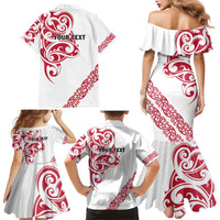 All White Maori Tribal Tattoo Personalised Family Matching Mermaid Dress and Hawaiian Shirt Classic Red Polynesian Style - Polynesian Pride