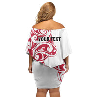 All White Maori Tribal Tattoo Personalised Family Matching Off Shoulder Short Dress and Hawaiian Shirt Classic Red Polynesian Style - Polynesian Pride