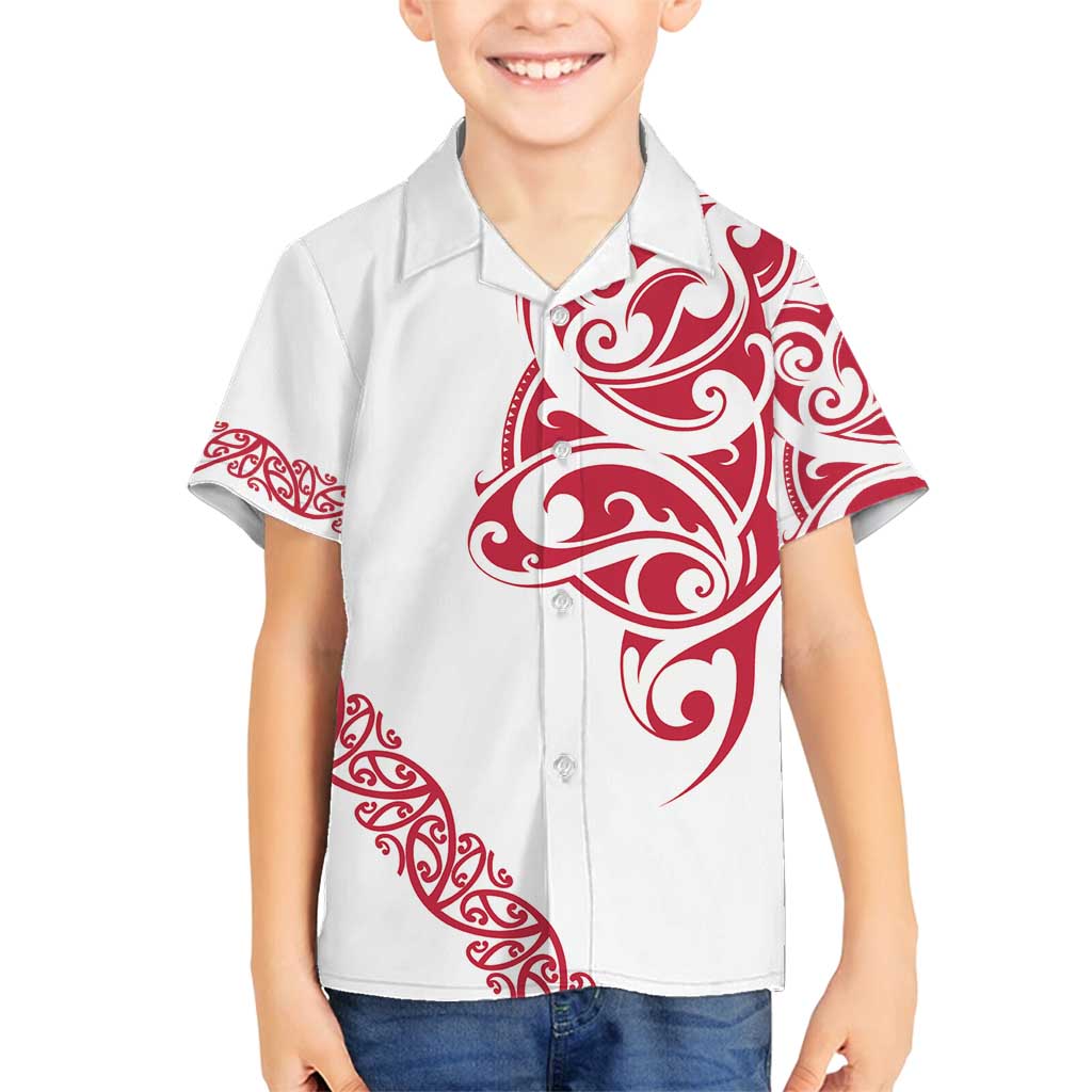 All White Maori Tribal Tattoo Personalised Family Matching Off Shoulder Short Dress and Hawaiian Shirt Classic Red Polynesian Style - Polynesian Pride